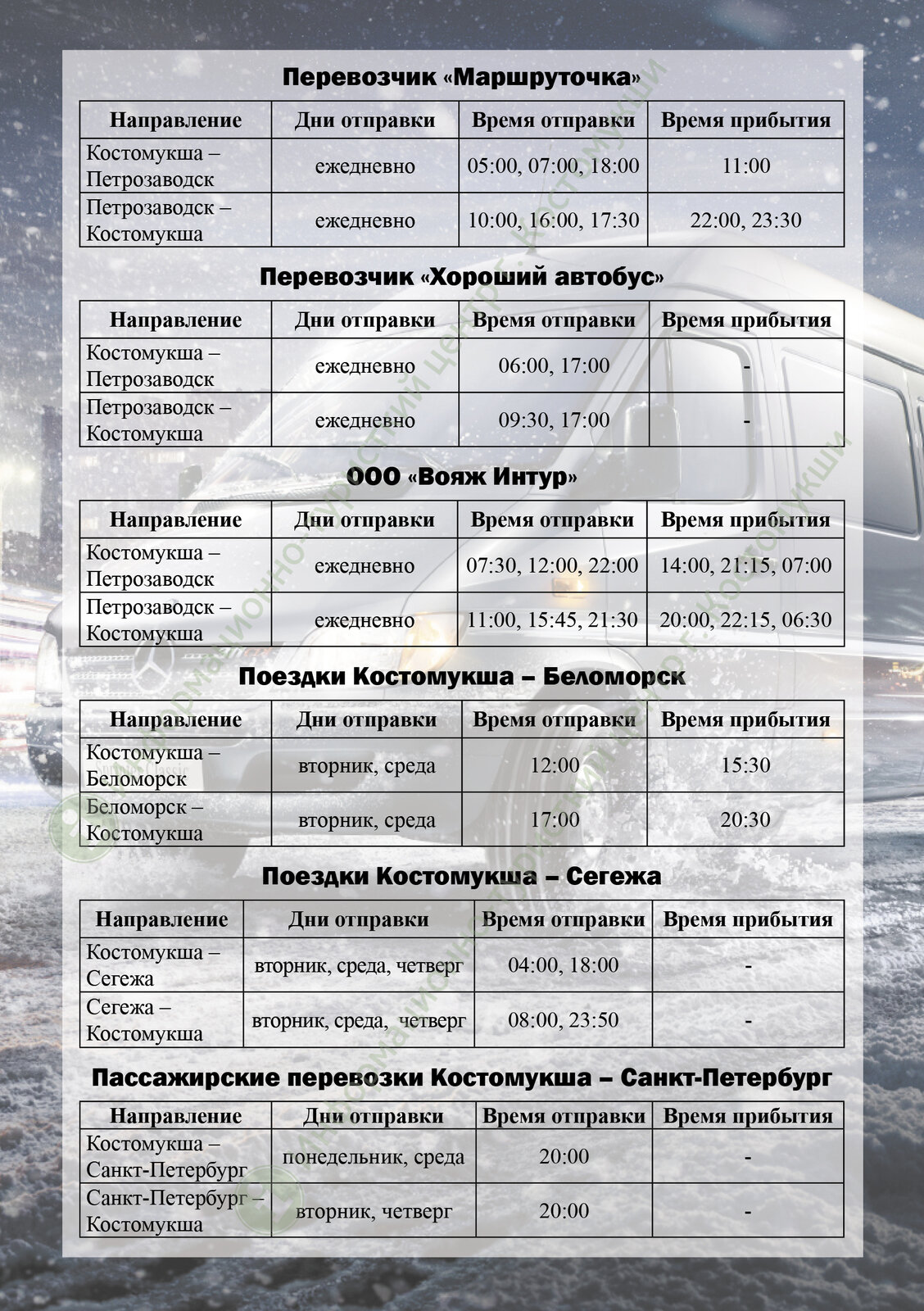 Автобус костомукша спб